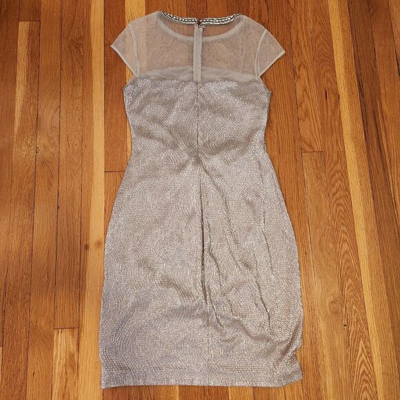 Lauren Ralph Lauren Evening Gold Dress w/ Sheer Bodice, Neck Embellishment Sz 8 - Picture 9 of 15